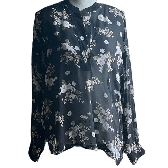 Vince Sheer Silk Black and White Floral Blouse - Picture 7 of 7